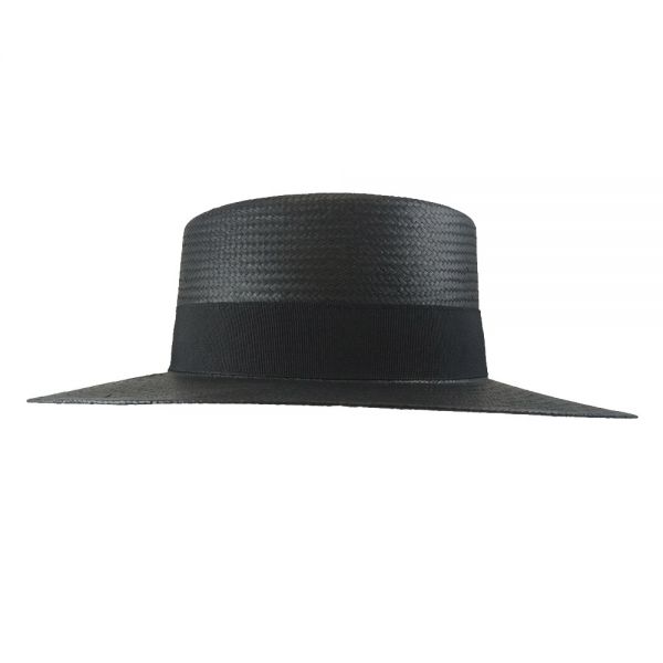 Summer Sraw Traveler Hat With Wide Grosgrain Ribbon Black