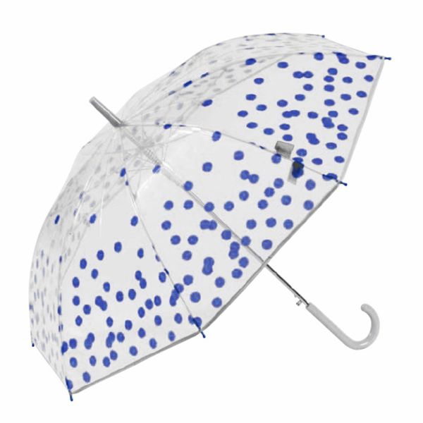 Ομπρέλα μεγάλη αυτόματη  αντιανεμική διάφανη πουά  μπλε Gotta Automatic Stick Transparent Umbrella Dots Blue