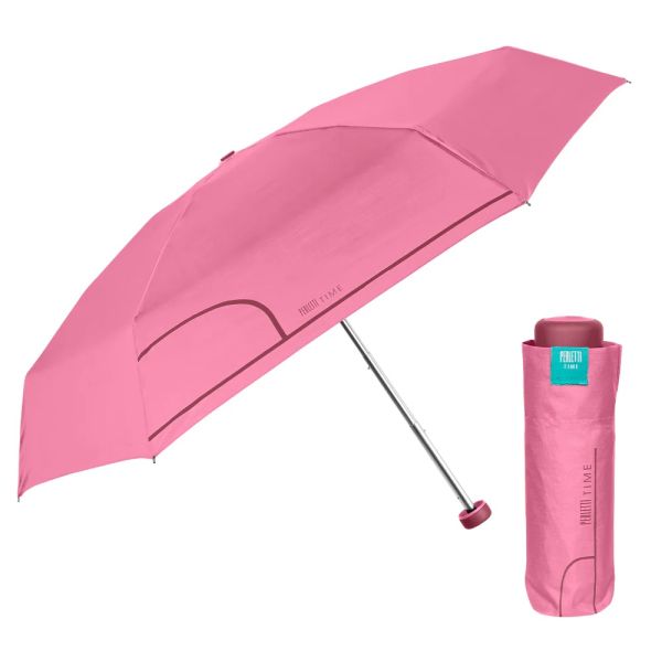 Ομπρέλα γυναικεία μονόχρωμη mini σπαστή ροζ Perletti Time Mini Pink