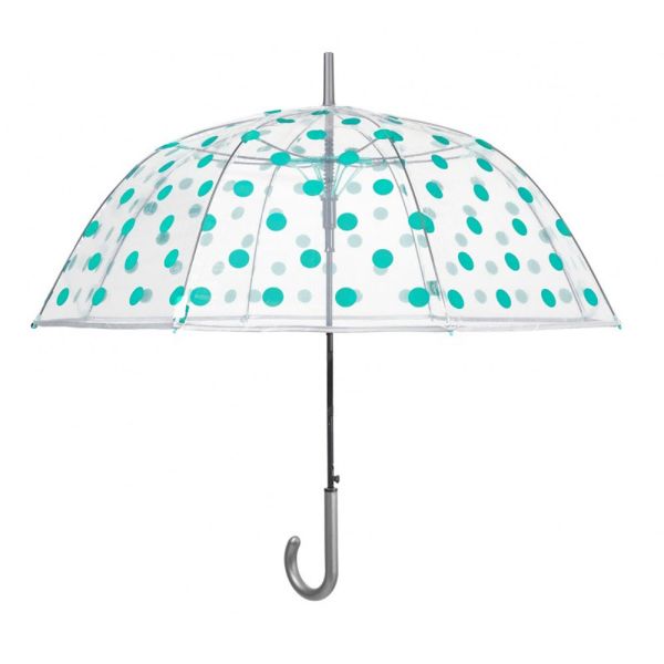 Women's Long Automatic Transparent Umbrella Perletti Time Polka Dots Green