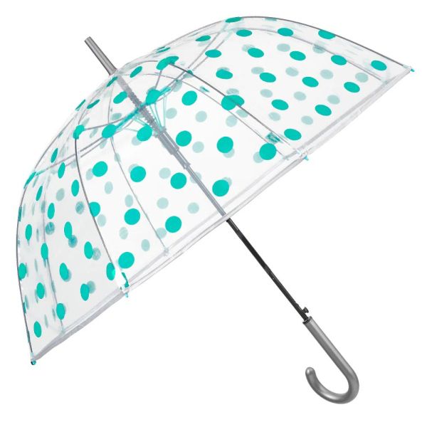 Women's Long Automatic Transparent Umbrella Perletti Time Polka Dots Green