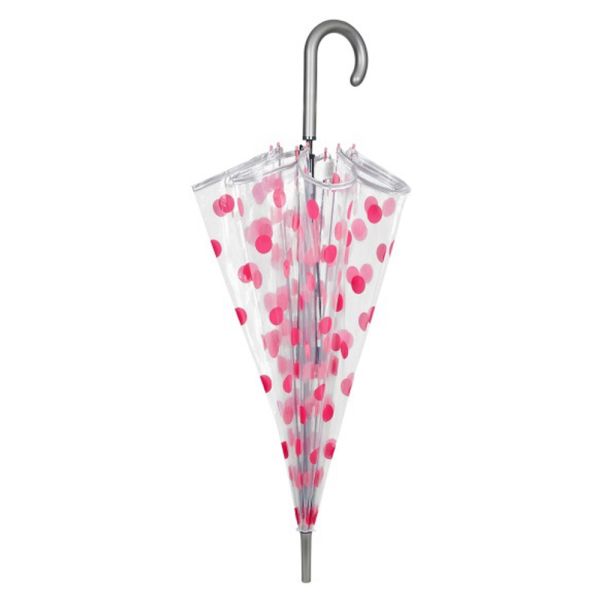 Ομπρέλα γυναικεία μεγάλη αυτόματη  αντιανεμική διάφανη με ροζ πουά  Perletti Time Transparent Stick Umbrella Polka Dots Pink