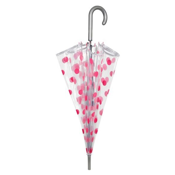 Women's Long Automatic Transparent Umbrella Perletti Time Polka Dots Pink