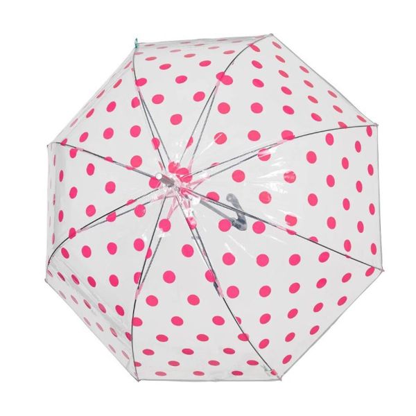 Women's Long Automatic Transparent Umbrella Perletti Time Polka Dots Pink