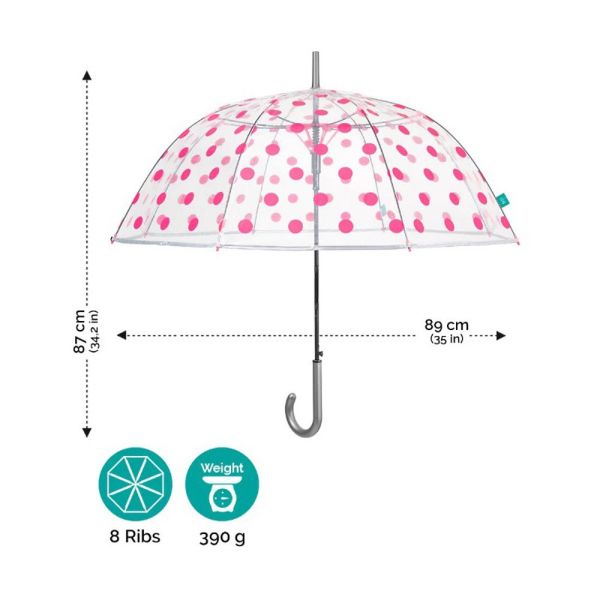 Women's Long Automatic Transparent Umbrella Perletti Time Polka Dots Pink