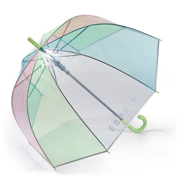 Ομπρέλα μεγάλη αυτόματη διάφανη καμπάνα ουράνιο τόξο Esprit Long AC Domeshape Rainbow Green