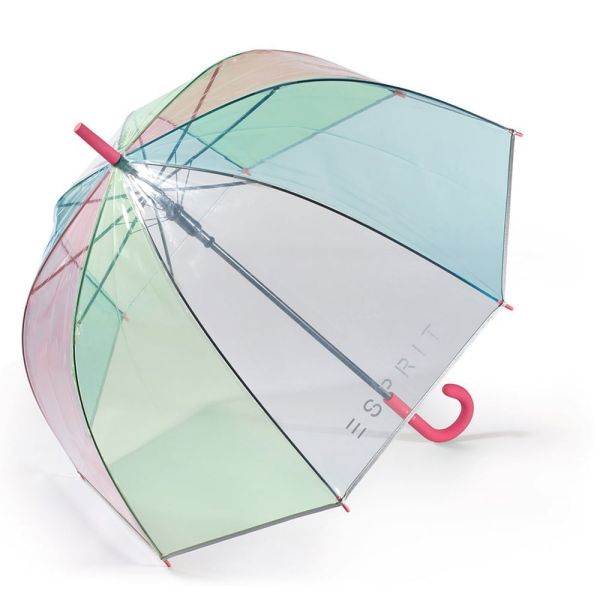 Long Automatic Domeshape Transparent Umbrella Esprit AC Rainbow Pink