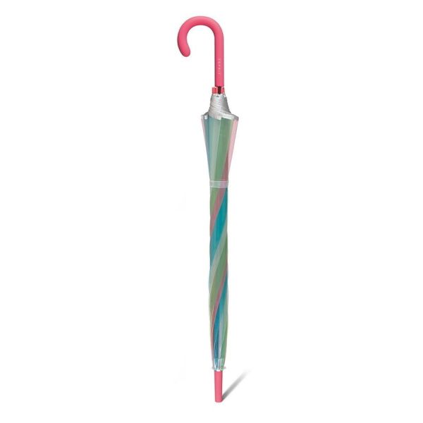 Long Automatic Domeshape Transparent Umbrella Esprit AC Rainbow Pink