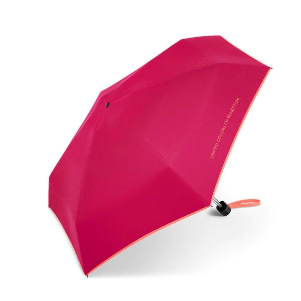Ομπρέλα μίνι σπαστή πλακέ χειροκίνητη φούξια με ρέλι United Colors Of Benetton Ultra Mini Flat Folding Umbrella Bright Rose
