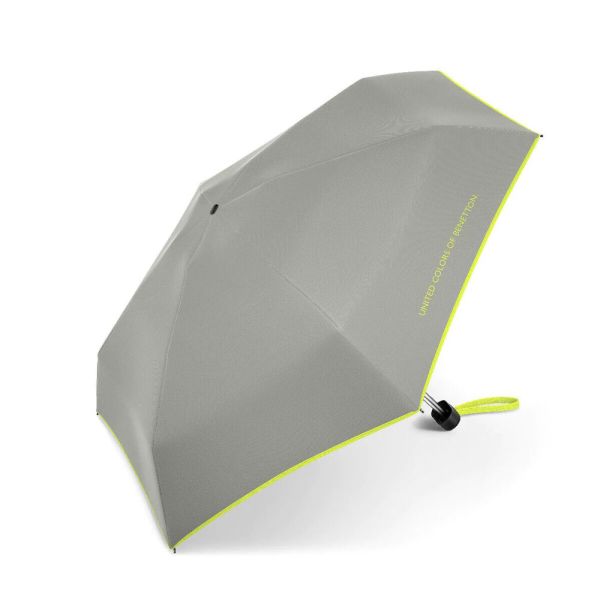 Ομπρέλα μίνι σπαστή πλακέ χειροκίνητη γκρι με ρέλι United Colors Of Benetton Ultra Mini Flat Folding Umbrella Forest Fog
