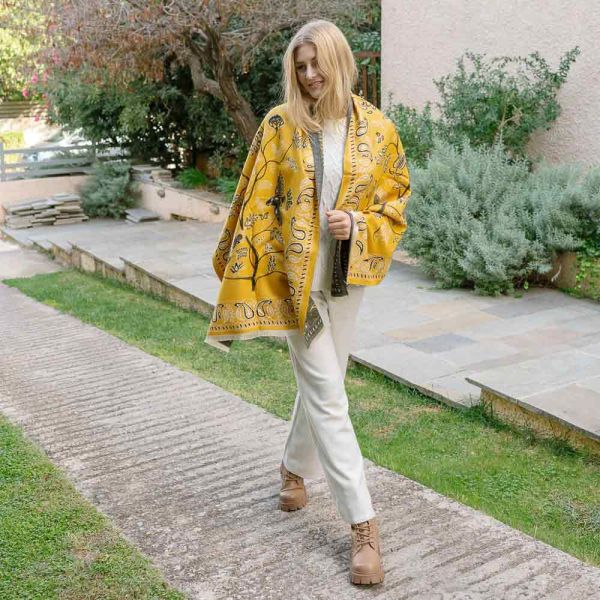 Women's Winter Printed Stole Mustard