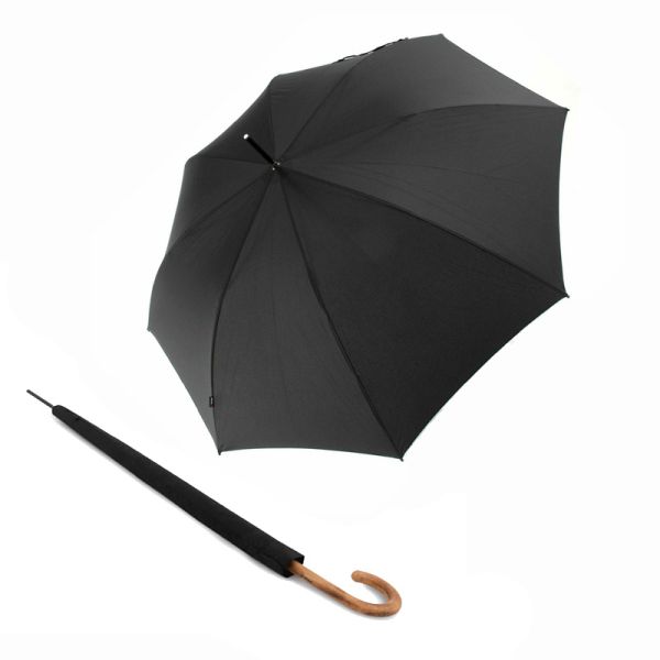 Long Automatic Umbrella With Wooden Handle Knirps A.771 Black