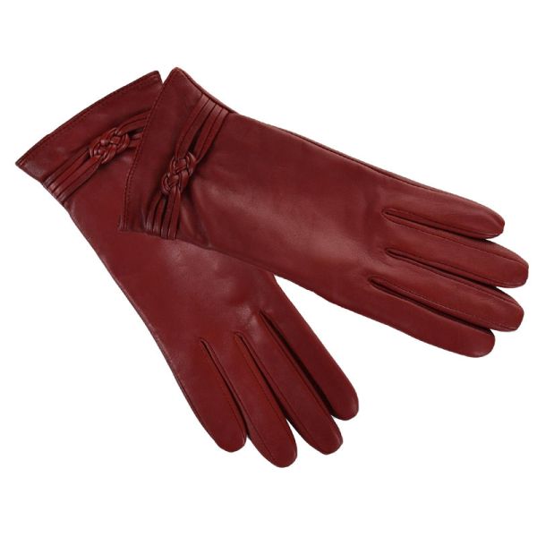 Γάντια δερμάτινα γυναικεία βυσσινί  Guy Laroche Leather Gloves 98876 Burgundy