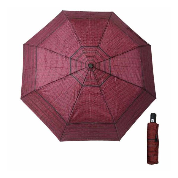 Automatic Open - Close Folding Umbrella Pierre Cardin Logo With Stripes Bordeaux