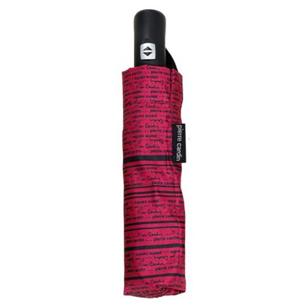 Automatic Open - Close Folding Umbrella Pierre Cardin Logo With Stripes Fuchsia