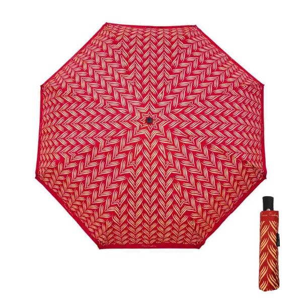 Automatic Open - Close Folding Umbrella Pierre Cardin Braid Red