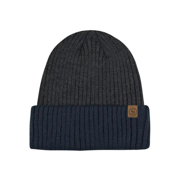Winter Unisex Double Knitted Beanie Two Tone Grey - Blue