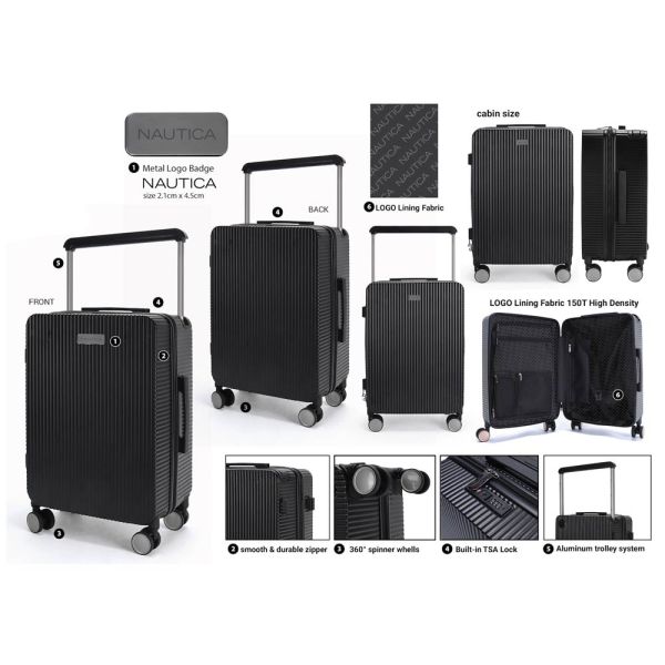 Cabin Hard Luggage 4 Wheels Nautica 2912 Black