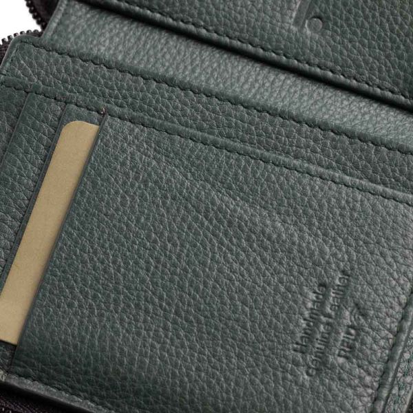 Men's Vertical Leather Wallet With Zip 7.Dots Jupiter 70-003 Black / Green