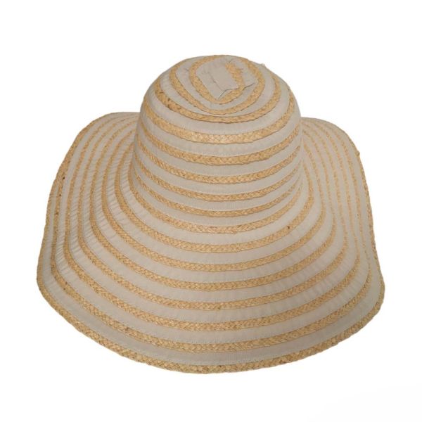 Καπέλο γυναικείο ψάθινο ριγέ Women's Straw Hat With Stripes Beige