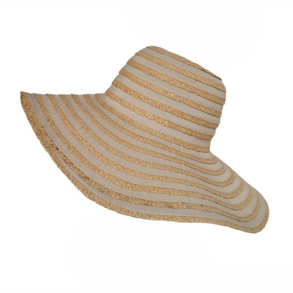 Καπέλο γυναικείο ψάθινο ριγέ Women's Straw Hat With Stripes Beige
