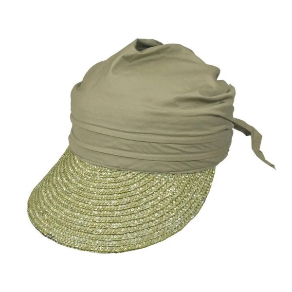 Summer Ladies' Straw Visor With Bandana Green