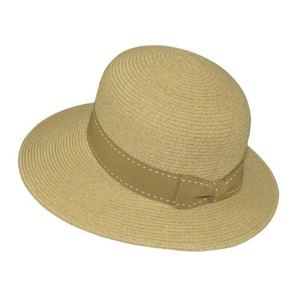 Women's Summer Natural Straw Hat With Beige Grosgrain Ribbon And Bow