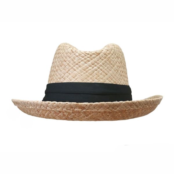 Summer Straw Fedora Hat With Wide Black Ribbon
