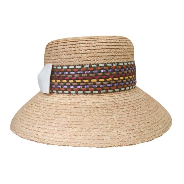Women's Summer Natural Straw Hat With Stripped Colourful Band And Bow