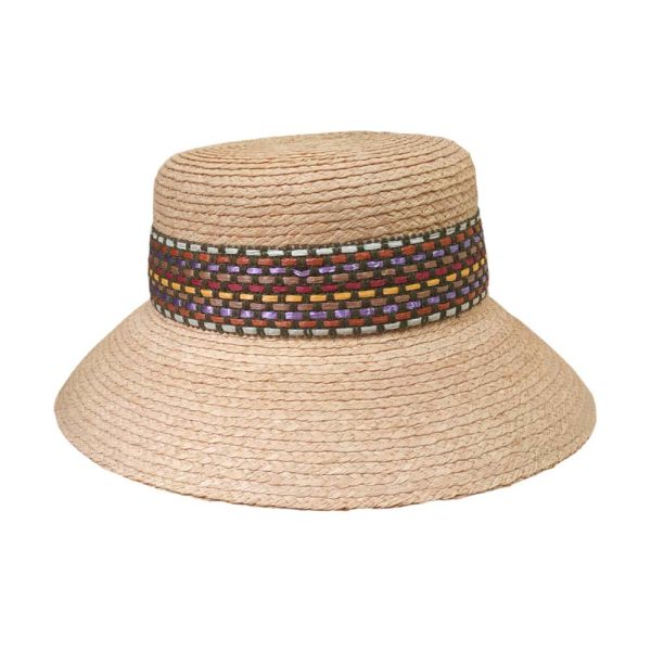 Women's Summer Natural Straw Hat With Stripped Colourful Band And Bow