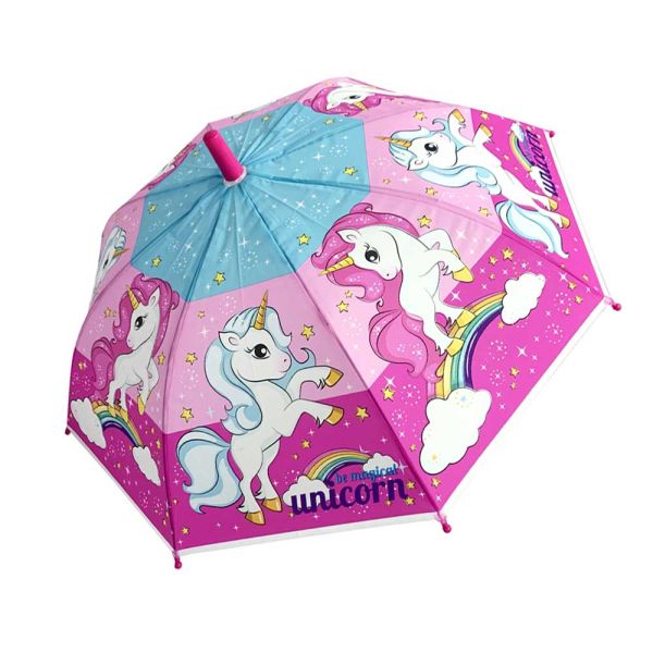 Kids Small Manual Stick Umbrella Unicorn Be Magical Pink