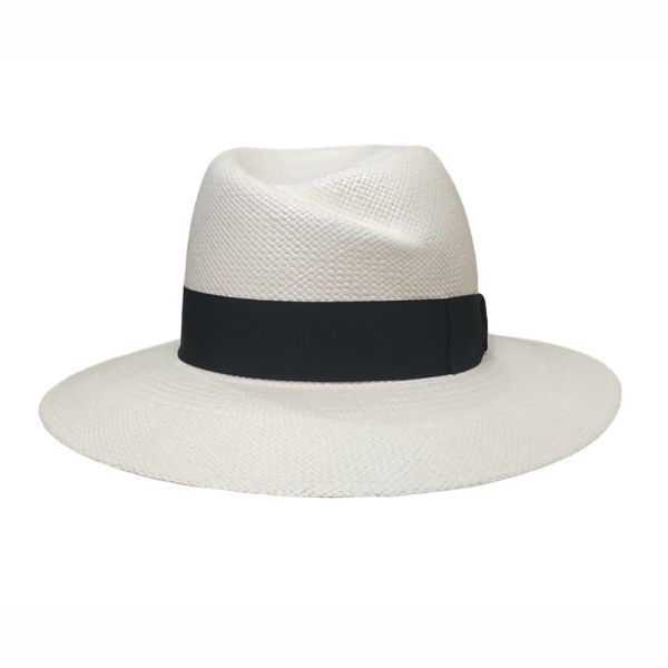 Women's Summer Panama Straw Fedora Hat With Wide Black Ribbon