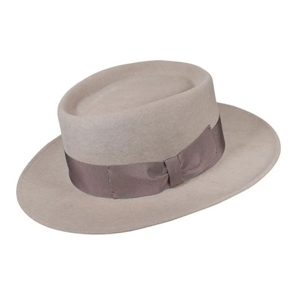 Women's Winter Wool Hat With Wide Ribbon And Bow Beige