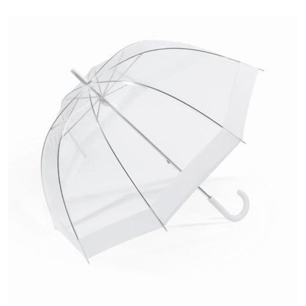 Long Manual Windproof Transparent Umbrella Happy Rain Domeshape White