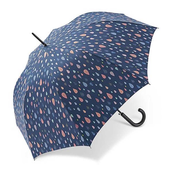 Ομπρέλα  μεγάλη αυτόματη γυναικεία μπλε Happy Rain Essentials Drops Blue