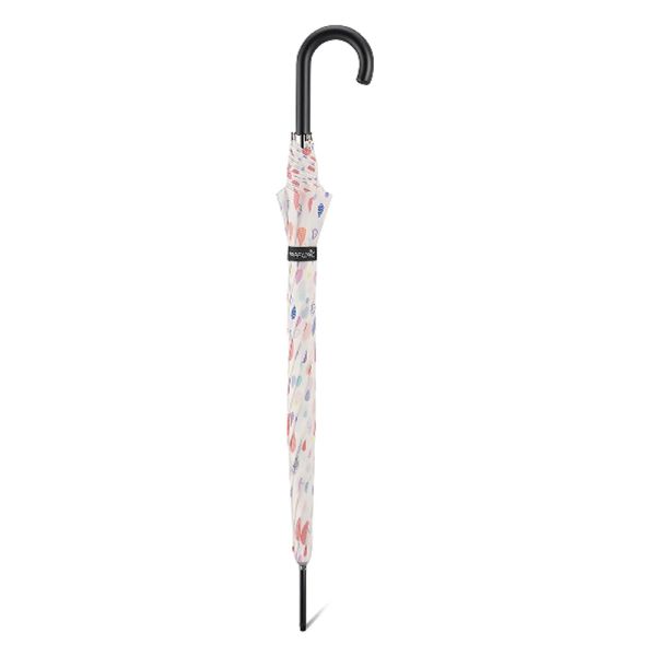 Long Automatic Windproof Umbrella Happy Rain Drops White