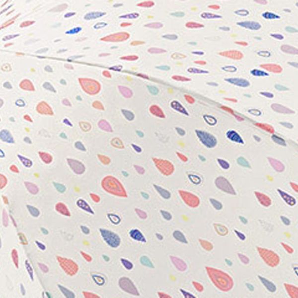 Long Automatic Windproof Umbrella Happy Rain Drops White