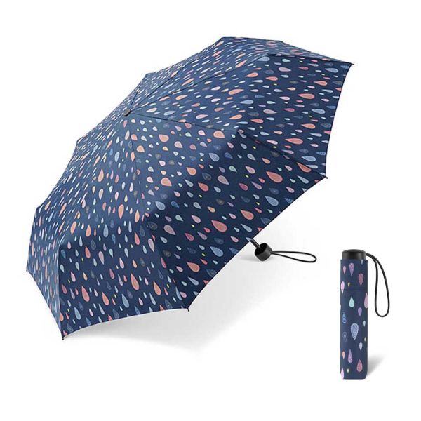 Women's Folding Windproof Umbrella Happy Rain Essentials Drops Blue