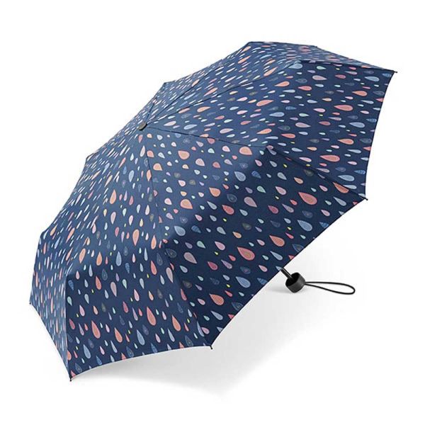 Women's Folding Windproof Umbrella Happy Rain Essentials Drops Blue