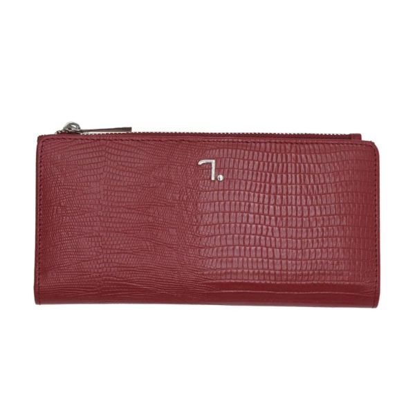 Πορτοφόλι δερμάτινο γυναικείο βυσσινί  7 Dots Venus Lizard Print Bordeaux