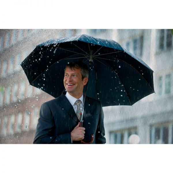 Long Automatic Umbrella With Wooden Handle Knirps AC Black