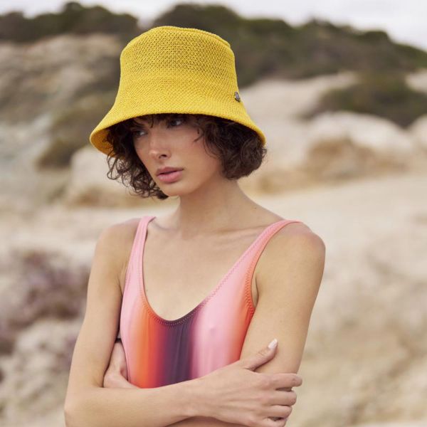 Καπέλο γυναικείο ψάθινο κίτρινο Women's Straw Bucket Hat Yellow