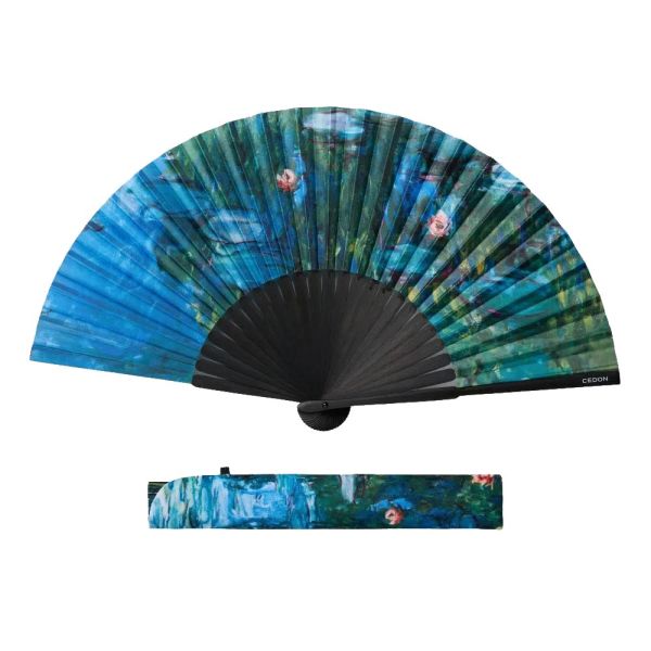 Βεντάλια ξύλινη φλοράλ μπλε  Cedon Claude Monet Water Lilies