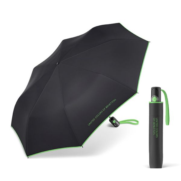 Ομπρέλα σπαστή αυτόματη μαύρη με ρέλι United Colors Of Benetton Mini AC Folding Umbrella Black