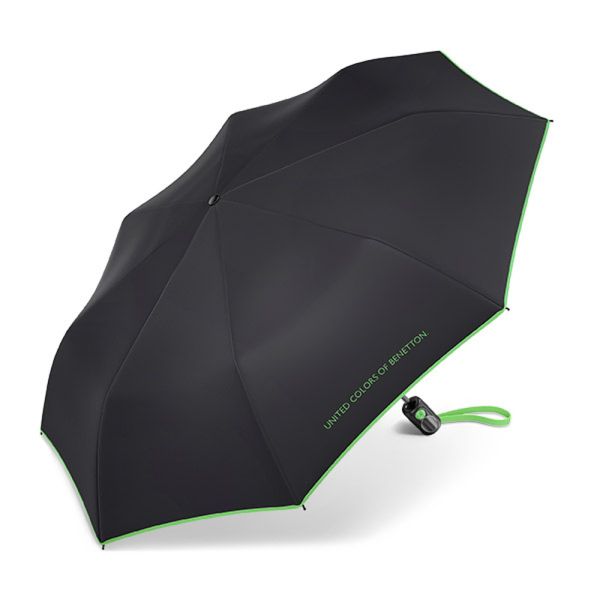 Ομπρέλα σπαστή αυτόματη μαύρη με ρέλι United Colors Of Benetton Mini AC Folding Umbrella Black