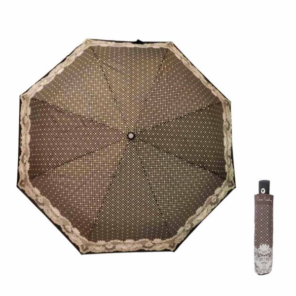Ομπρέλα γυναικεία αυτόματη σπαστή καφέ Pierre Cardin Automatic Folding Umbrella Lace Brown