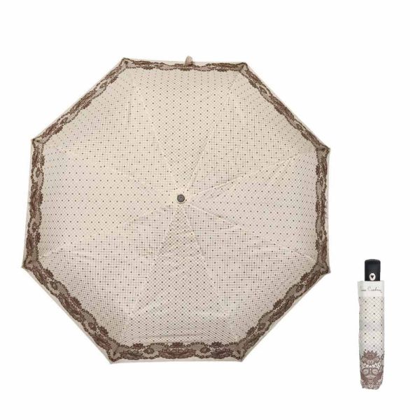 Ομπρέλα γυναικεία αυτόματη σπαστή εκρού Pierre Cardin Automatic Folding Umbrella Lace Ecru