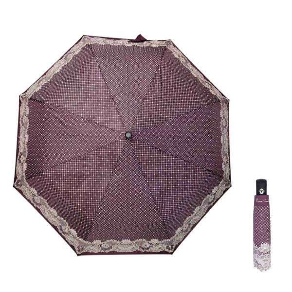 Ομπρέλα γυναικεία αυτόματη σπαστή μωβ Pierre Cardin Automatic Folding Umbrella Lace Purple