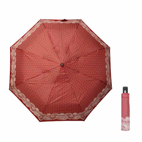 Ομπρέλα γυναικεία αυτόματη σπαστή κόκκινη Pierre Cardin Automatic Folding Umbrella Lace Red