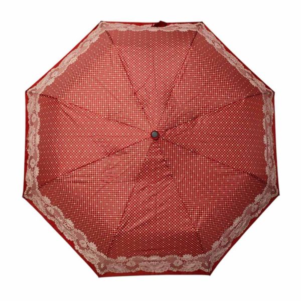 Ομπρέλα γυναικεία αυτόματη σπαστή κόκκινη Pierre Cardin Automatic Folding Umbrella Lace Red